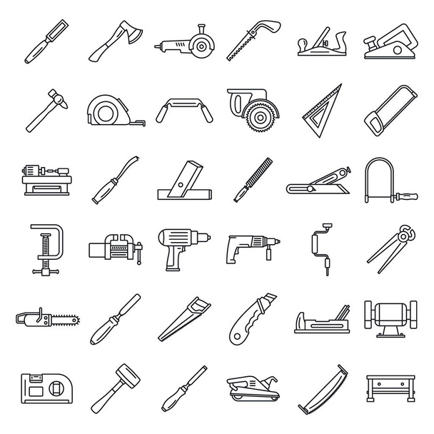 Carpenter working icon set, outline style - Διάνυσμα, εικόνα