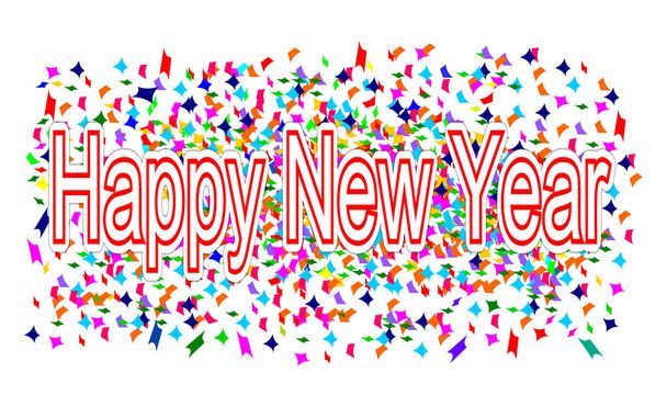 vermelho Feliz Ano Novo em Confetti colorido - ilustração
 - Foto, Imagem