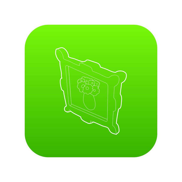 Picture with flowers in a vase icon green vector - Wektor, obraz