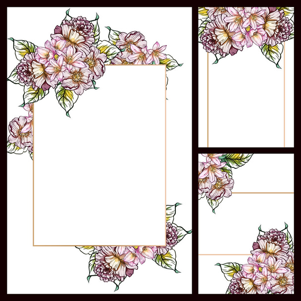 Vintage style flower wedding cards set. Floral elements and frames. - ベクター画像