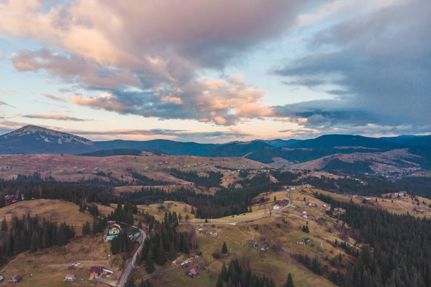 aerial view of carpathian mountains with overcast sky. landscape - Photo, Image