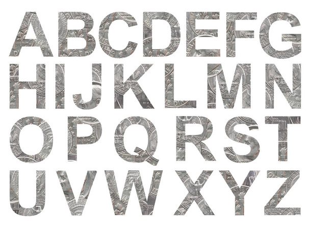 Litery alfabetu monet Usa na białym tle na białym tle - Zdjęcie, obraz