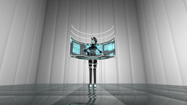 φουτουριστικό ρομπότ που χρησιμοποιώντας την τεχνολογία οθόνης αφής - Πλάνα, βίντεο