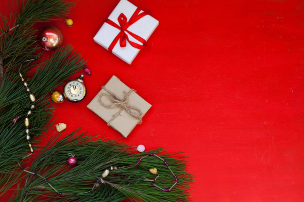 Χριστουγεννιάτικο φόντο χριστουγεννιάτικο δέντρο το νέο έτος διακόσμηση διακόσμηση δώρα χειμερινών διακοπών - Φωτογραφία, εικόνα
