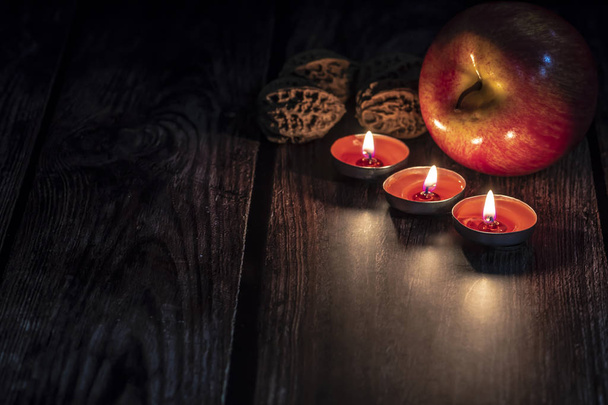 Christmas apples and candles - Photo, Image