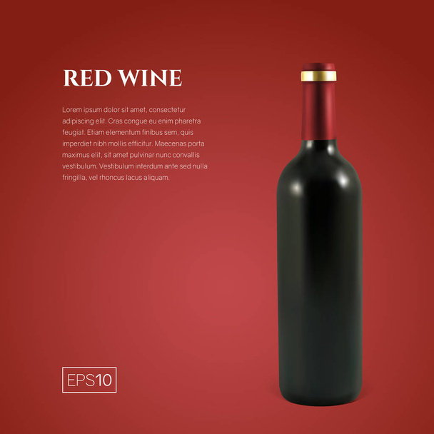 Botella fotorrealista de vino tinto sobre fondo rojo
 - Vector, Imagen