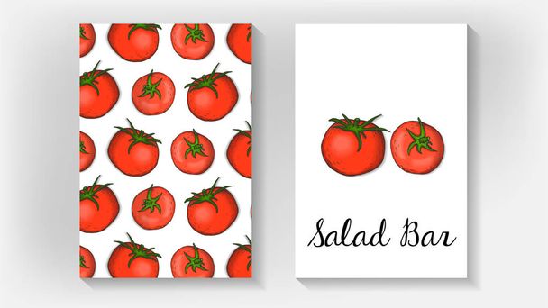 Ilustracja wektorowa szablonu sałatki z pomidorów styl szkic - Wektor, obraz