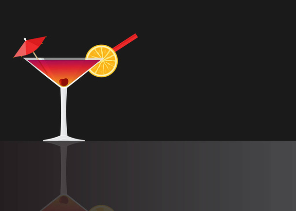 Manhattan cocktail on black mirrored background. Vector illustration for web and print,  party invitation - Διάνυσμα, εικόνα
