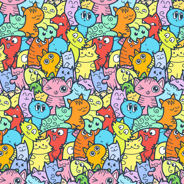 Αστείο Σκετσάκι γάτες και γατάκια χωρίς ραφή πρότυπο για εκτυπώσεις, σχέδια και χρωματισμός βιβλία - Διάνυσμα, εικόνα