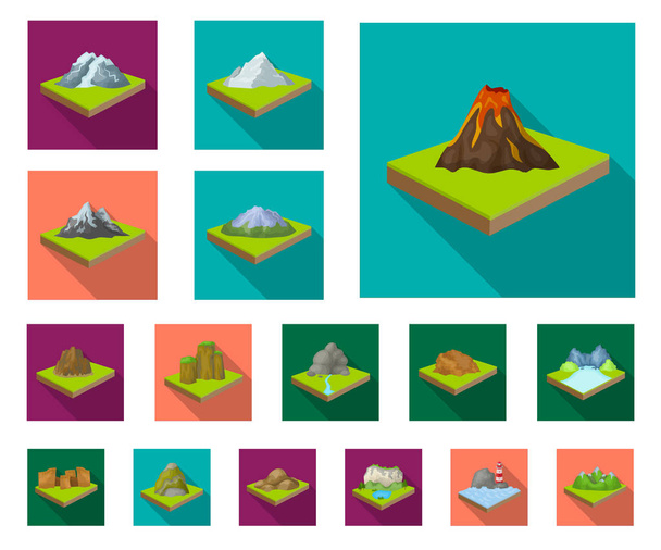 Mountains, massive flat icons in set collection for design. The surface of the earth vector isometric symbol stock  illustration. - Διάνυσμα, εικόνα