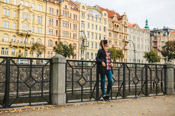 Young beautiful girl on the street in Prague - Zdjęcie, obraz