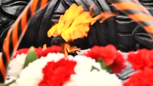 Пам'ятник Другої світової війни - вічний вогонь і квіти - Кадри, відео