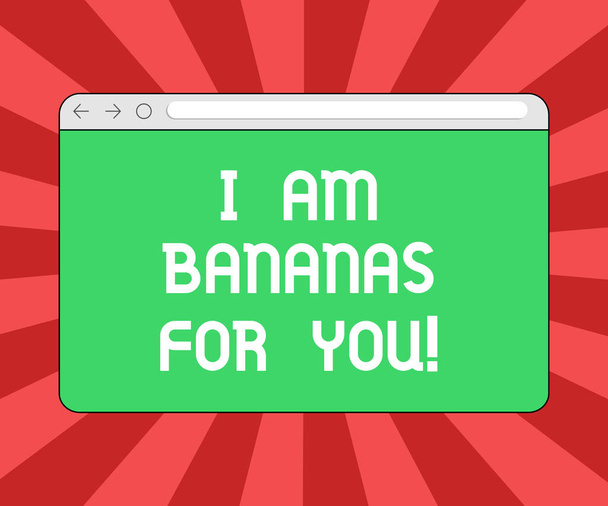konzeptionelle Handschrift, die zeigt, dass ich Bananen für dich bin. Business-Foto präsentiert verrückt zu sein für jemanden in geliebte glückliche Emotion Monitor-Bildschirm mit Fortschrittskontrollleiste leeren Textbereich. - Foto, Bild