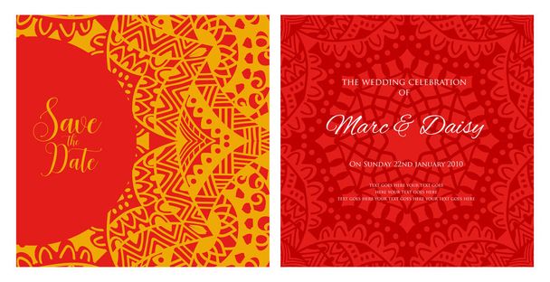 Düğün çiçek Mandala süslemeli el ilanı. Vektör oryantal tasarımı - Vektör, Görsel