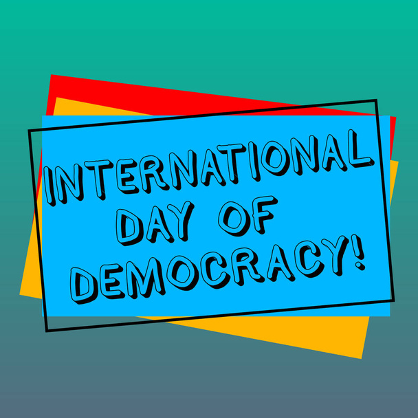 Handwriting text writing International Day Of Democracy. Concept meaning Celebrating voting rights around the world Pile of Blank Rectangular Outlined Different Color Construction Paper. - Photo, Image