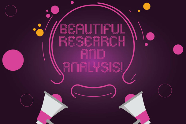 Word writing text Business Research And Analysis. Business concept for Companies data analysisagement strategies Two Megaphone and Circular Outline with Small Circles on Color Background. - Photo, Image