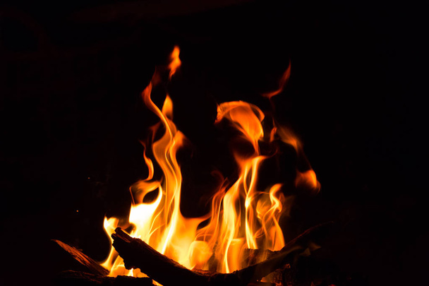 bonfire, fire flames on black background - - Fotó, kép