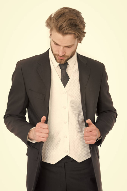 Man in formal outfit isolated on white. - Фото, зображення