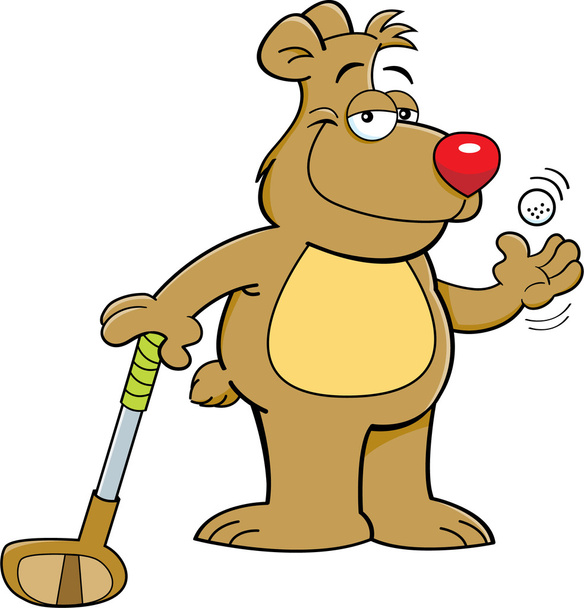 kreslený medvěd drží golf club - Vektor, obrázek