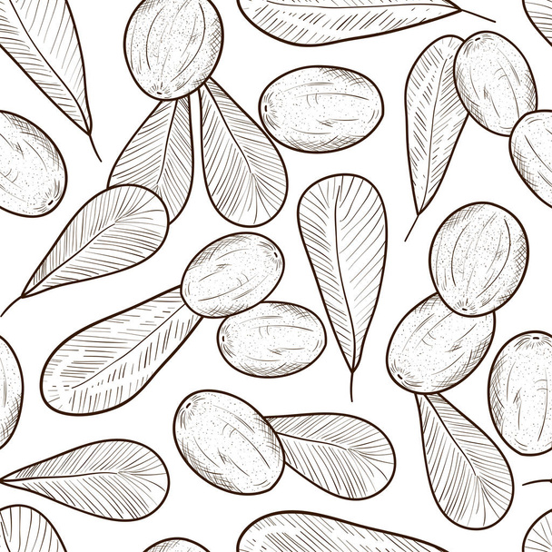 Shea. Branch, leaves, fruit. Wallpaper, seamless, texture.  Sketch.  - Vektor, kép