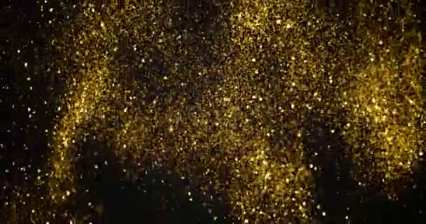 рождество золотой градиент сверкает сверкающий взрыв пыли каскад частиц фона с боке течет вниз в замедленной съемке, праздник счастливого Нового года и Валентина день любви
, - Кадры, видео
