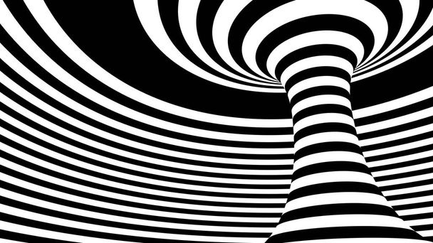 Black and white spiral strips in a tunnel. Ray burst style background, optical illusion. Abstract pattern design element. lines illustration - Photo, Image