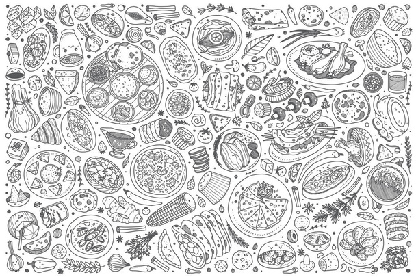 Hand drawn Indian food set doodle vector background - Vector, afbeelding