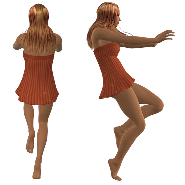 meisje in korte oranje jurk - Foto, afbeelding