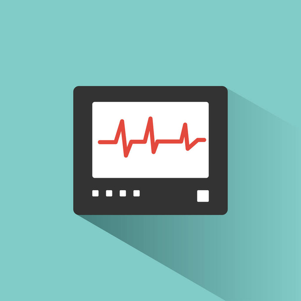 Heart rate monitor color icon with shadow on a green background. Heartbeat. Cardiogram vector illustration - Vector, Image