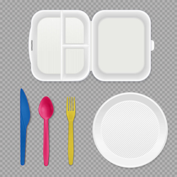 Одноразовый прозрачный набор посуды
 - Вектор,изображение