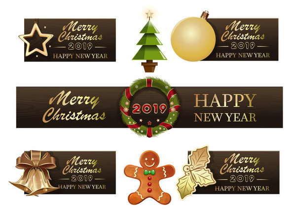 Banner festivo per Natale e Capodanno 2019. Buon Natale e felice anno nuovo. Illustrazione vettoriale
 - Vettoriali, immagini