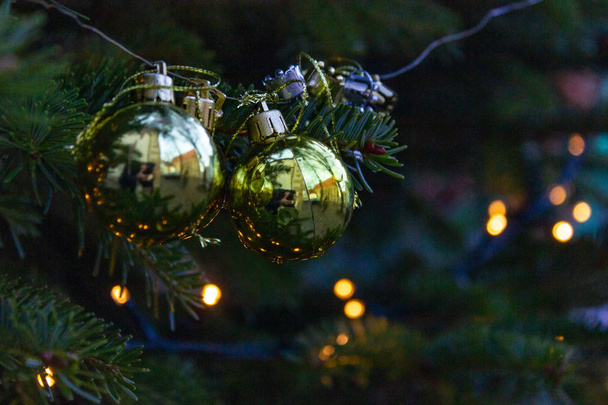 decorated christmas tree branches in south germany advent december month - Photo, Image