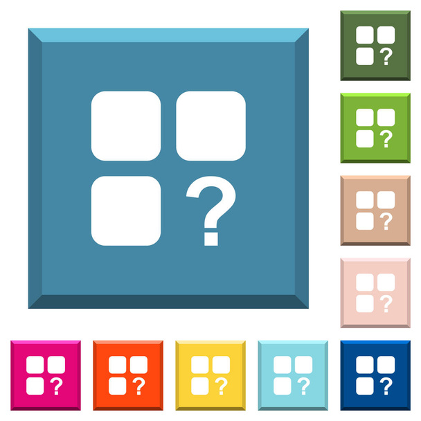 Unknown component white icons on edged square buttons in various trendy colors - Vector, Image