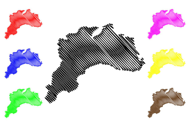 Εικονογράφηση διάνυσμα χάρτη Μπουρντούρ (επαρχίες της Δημοκρατίας της Τουρκίας), Μπουρντούρ ili Χάρτης σκίτσων σκαριφήματος - Διάνυσμα, εικόνα
