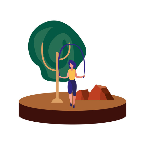 γυναίκα σχοινάκι κοντά στο δέντρο - Διάνυσμα, εικόνα