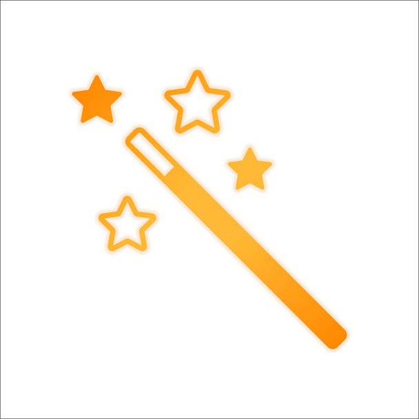 Kouzelná hůlka s hvězdami. jednoduchá silueta. Orange podepsat s nízkým světlem na bílém pozadí - Vektor, obrázek
