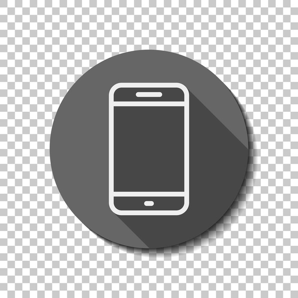 Simple mobile phone icon. Linear symbol, thin outline. flat icon, long shadow, circle, transparent grid. Badge or sticker style - Vector, Image