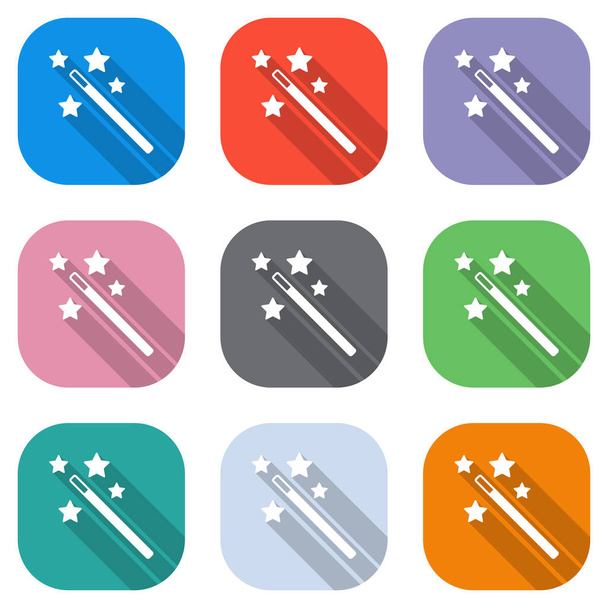 Varázspálca csillagok. egyszerű sziluettje. Fehér ikonok a színes négyzetek az alkalmazások beállítása Problémamentes és minta-plakát - Vektor, kép