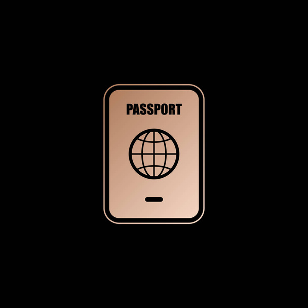パスポート、シンプルなアイコンです。黒の背景に赤のゴールド スタイル - ベクター画像