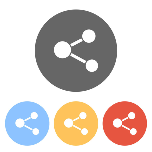 Ícone de compartilhamento simples. Conjunto de ícones brancos em círculos coloridos
 - Vetor, Imagem