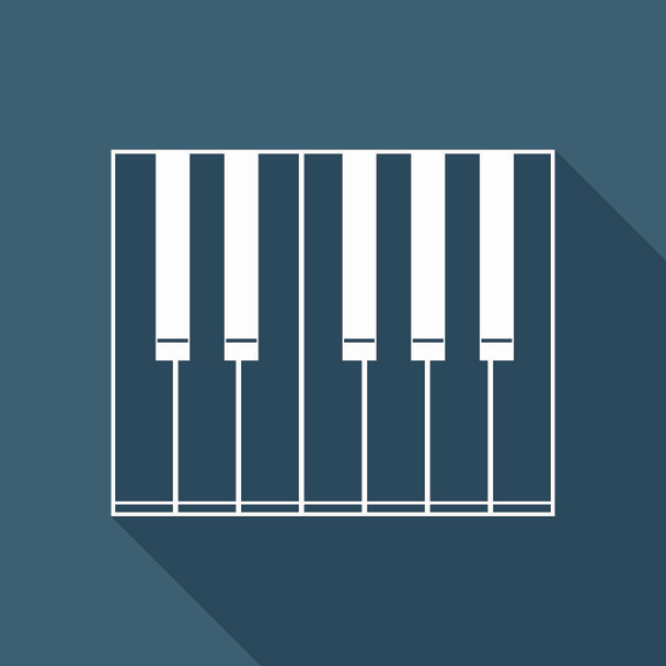 Simple piano icon. White flat icon with long shadow on background - Vector, Image