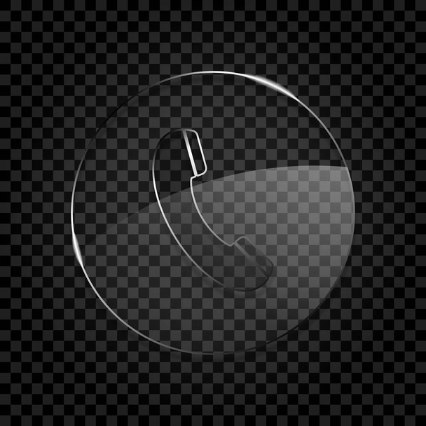 Ícone do receptor de telefone. Ícone em círculo bolha de vidro na grade transparente escura. Estilo de vidro
 - Vetor, Imagem