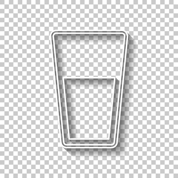 glass of water icon. White outline sign with shadow on transparent background - Vector, Image