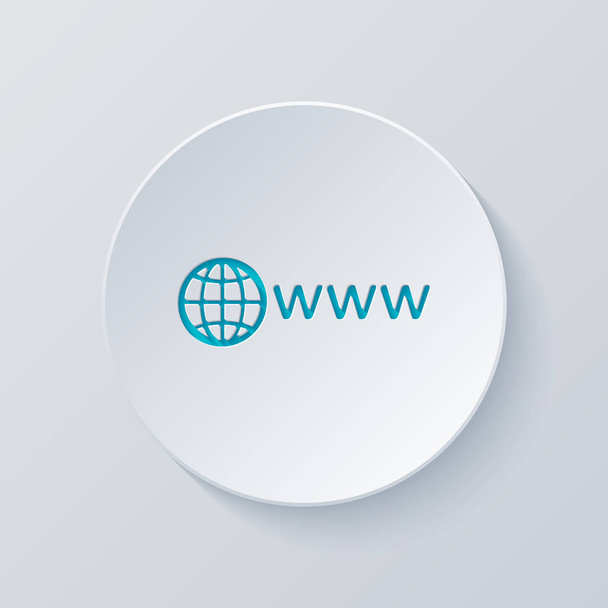 símbolo de internet con globo y www. Corta el círculo con capas grises y azules. Estilo de papel
 - Vector, Imagen