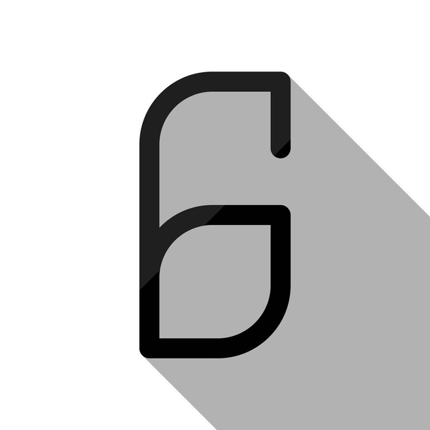 Number 6, numeral, sixth. Black object with long shadow on white background - Vector, Image