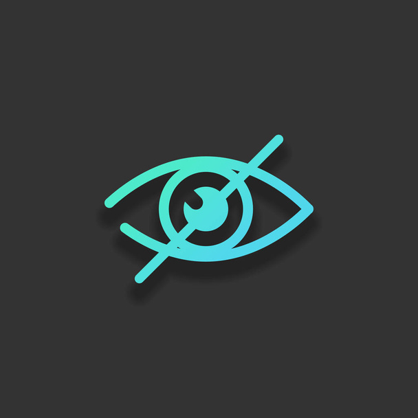 dont look, crossed out eye. simple icon. Colorful logo concept with soft shadow on dark background. Icon color of azure ocean - Vector, Image