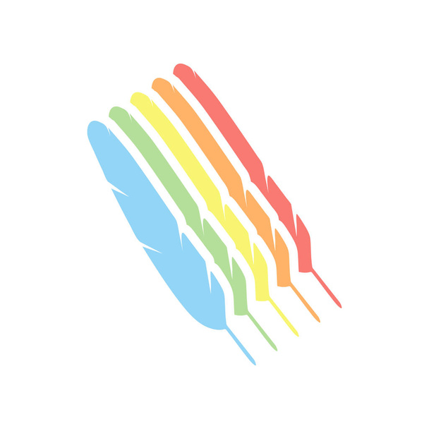 Icono simple de pluma. Montón de iconos isométricos de colores sobre fondo blanco
 - Vector, imagen