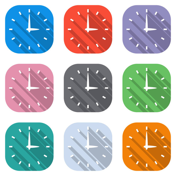Simple icône de l'horloge. Ensemble d'icônes blanches sur les carrés colorés pour les applications. Sans couture et motif pour affiche
 - Vecteur, image