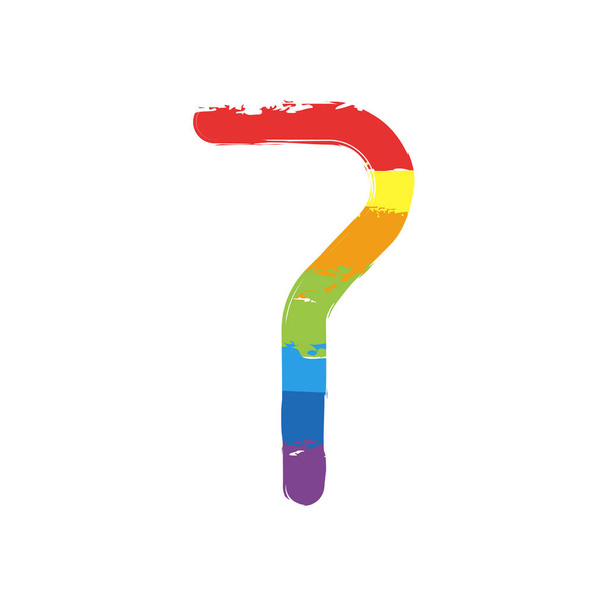 Zahl sieben, Ziffer, einfacher Buchstabe. Zeichenschild im lgbt-Stil, sieben Regenbogenfarben (rot, orange, gelb, grün, blau, indigo, violett) - Vektor, Bild