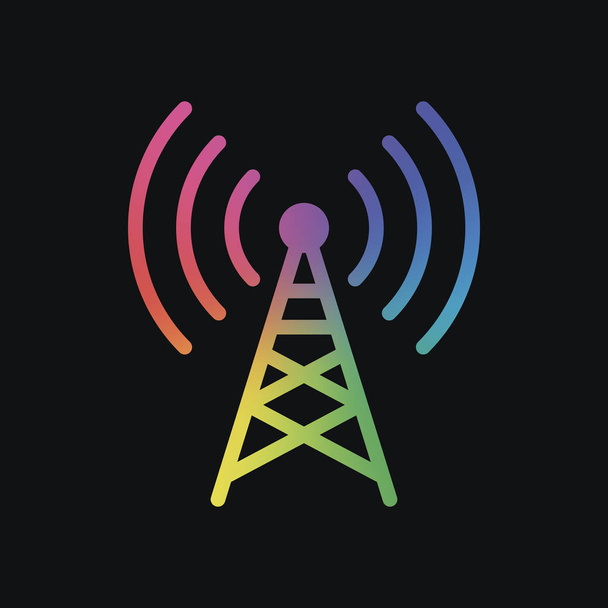 Radio tower icon. Linear style. Rainbow color and dark background - Vector, Image
